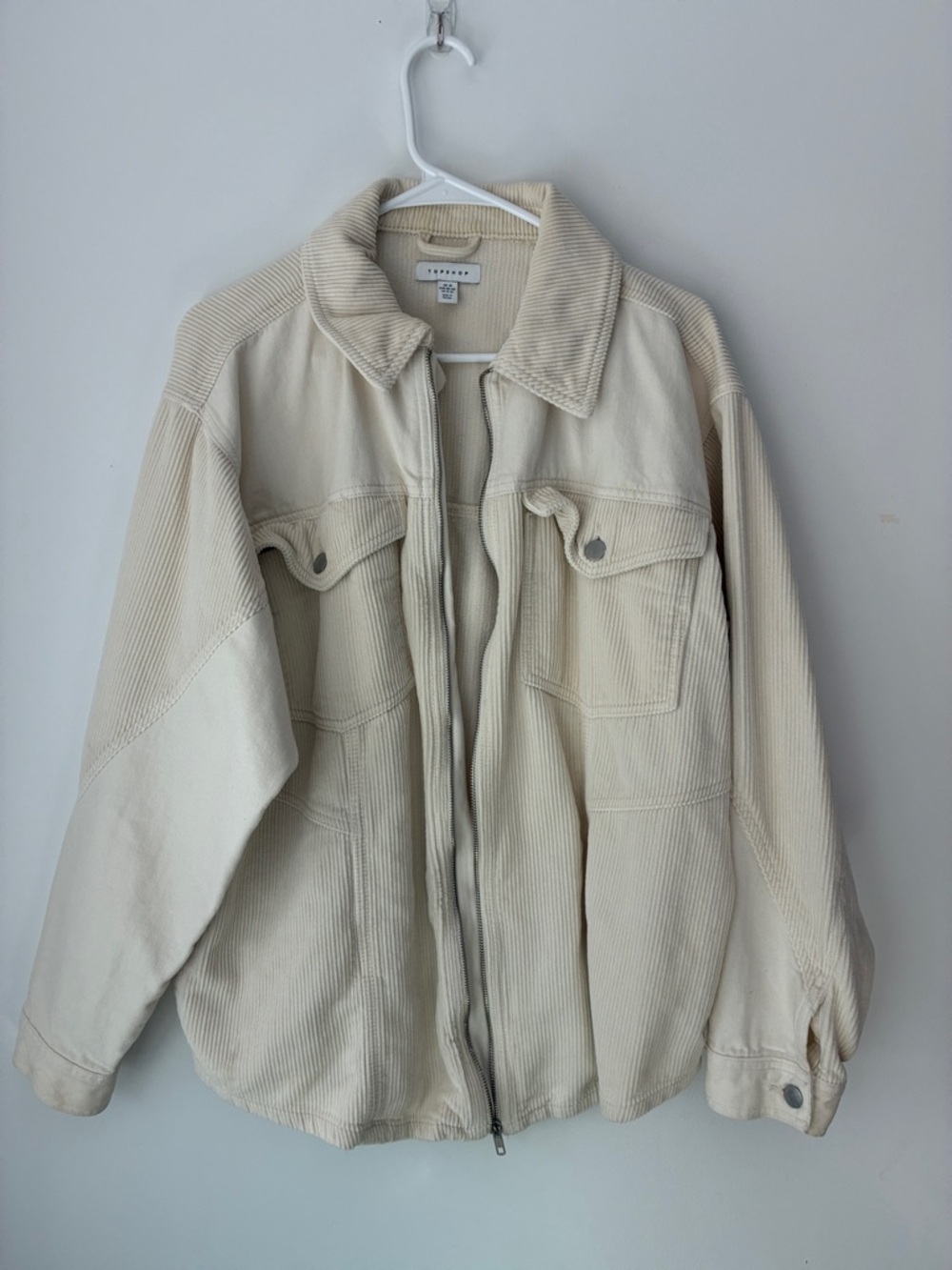 Topshop Cream Corduroy Zip-Up Jacket